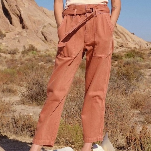 Amo Paperbag Pants Suntan Brown Rust Size 29 J - Picture 1 of 11